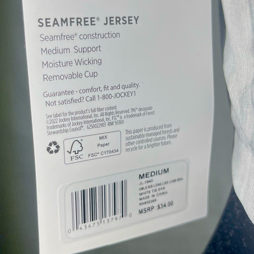 NWT JOCKEY SEAMFREE JERSEY SPORTS BRA CROP, WHITE TIE DYE - Picture 8 of 9
